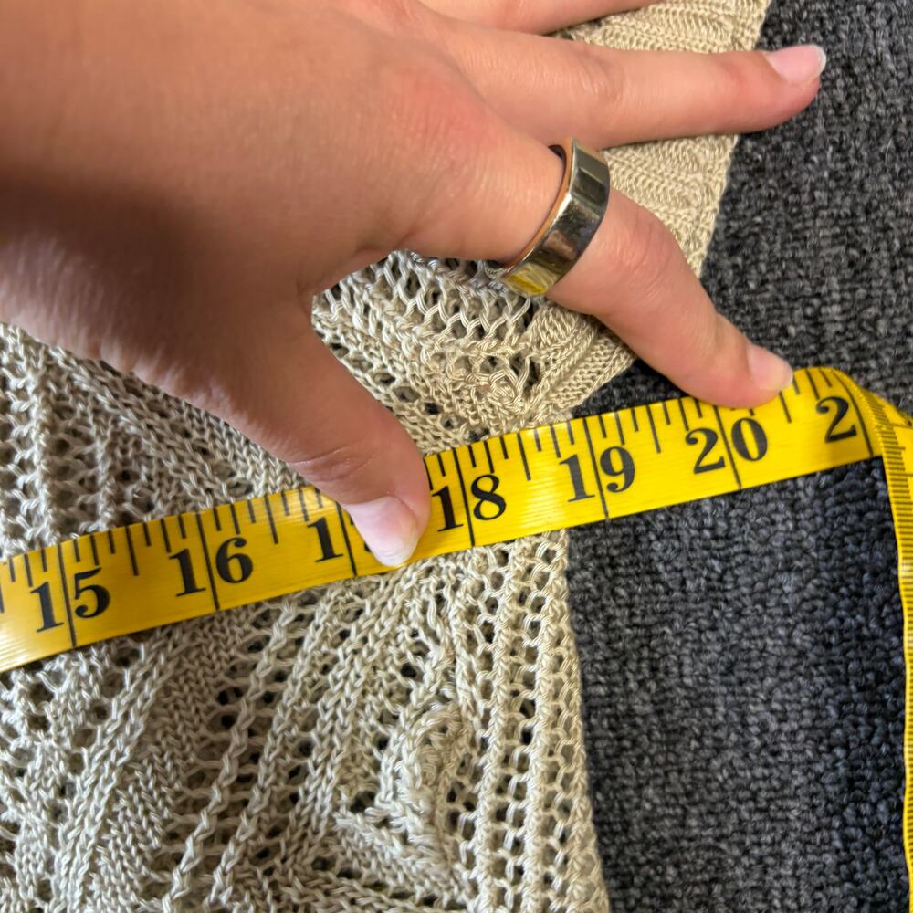 Vintage Y2k Crochet Knit Beige Short Sleeve Open Front Cardigan Top Women's S - Picture 4 of 5